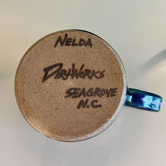 Dirtworks Pottery Mug Coffee or Soup Wide Blue Signed Nelda Seagrove NC - Picture 5 of 7